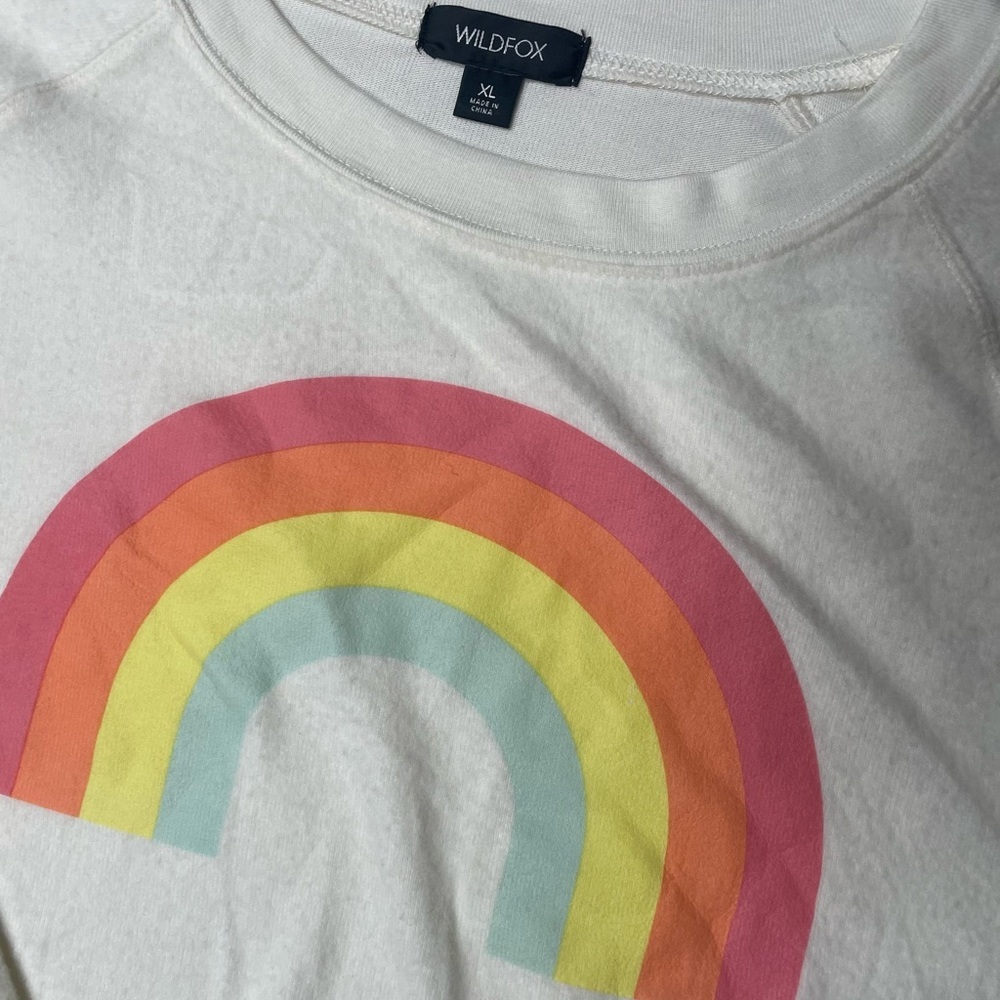Wildfox After The Rain Sommers Rainbow Salt Cream Crewneck Jumper Sweater XL NWT - Picture 4 of 6